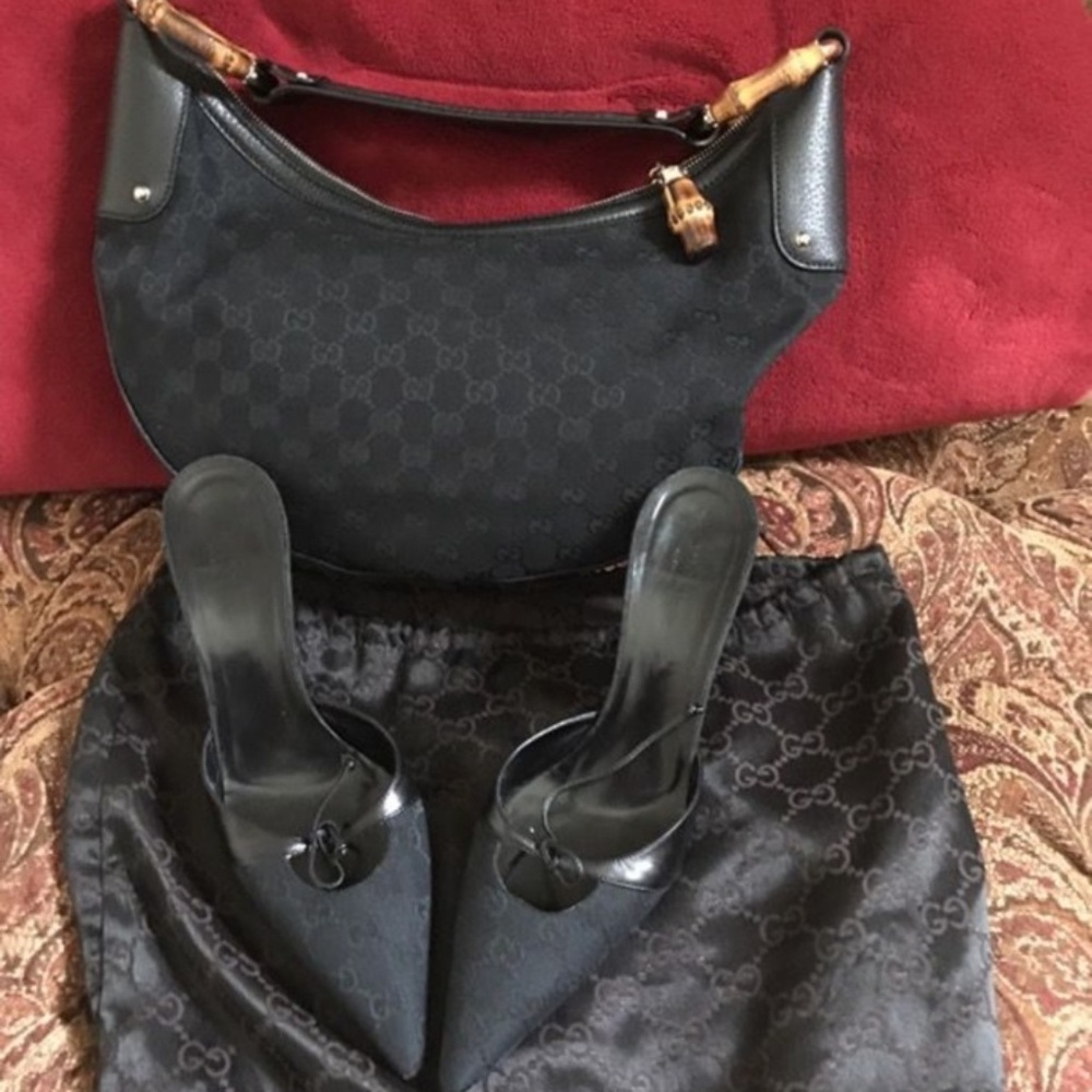 Gucci bamboo handle handbag and matchinGucci mules